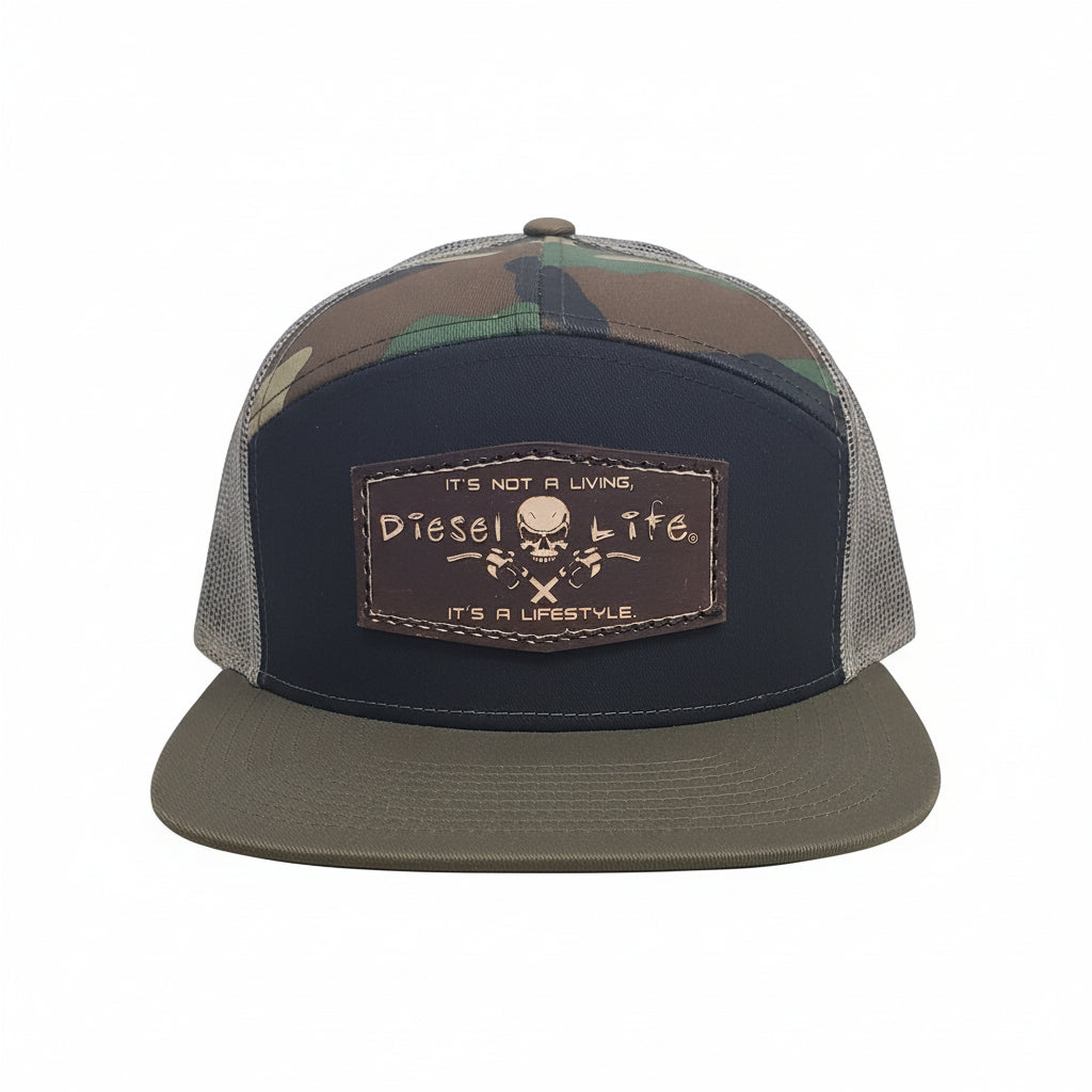 7 Panel Trucker Hat Black Green Camo - Diesel Life®