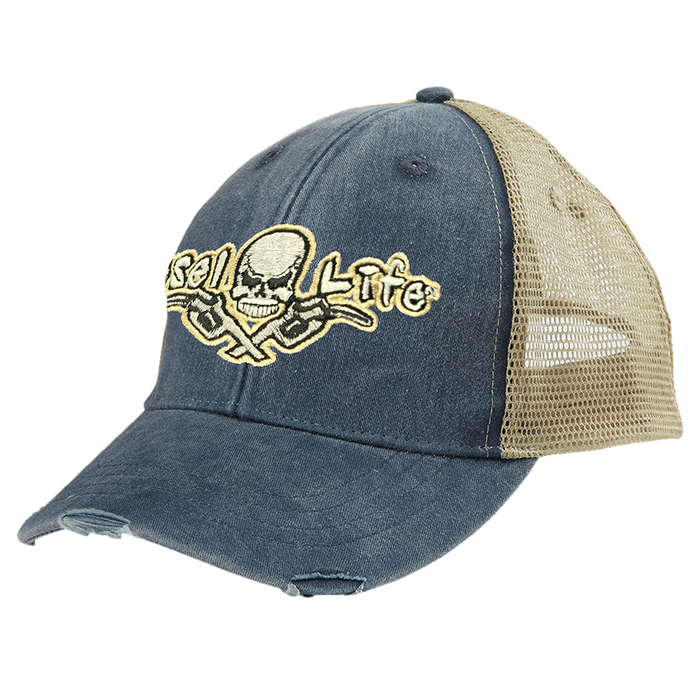 Distressed Snapback Hat Denim/Tan/Tan