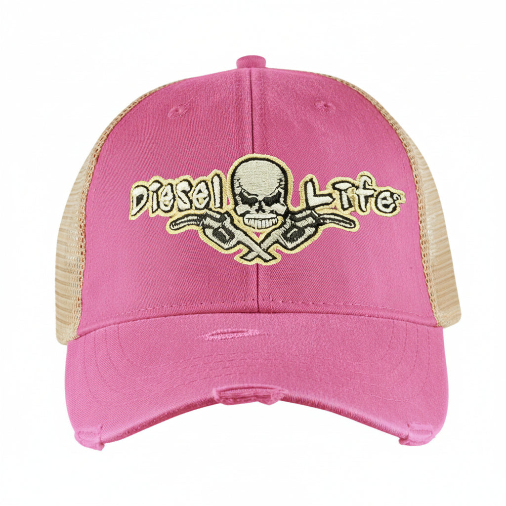 Distressed Snapback Hat Neon Pink/Tan/Tan - Diesel Life®