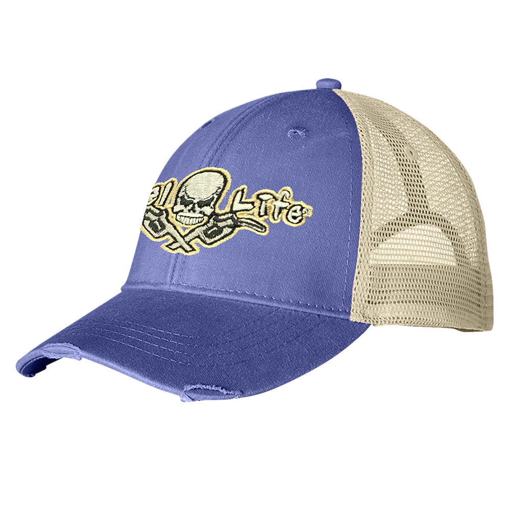 Distressed Snapback Hat Purple/Tan/Tan