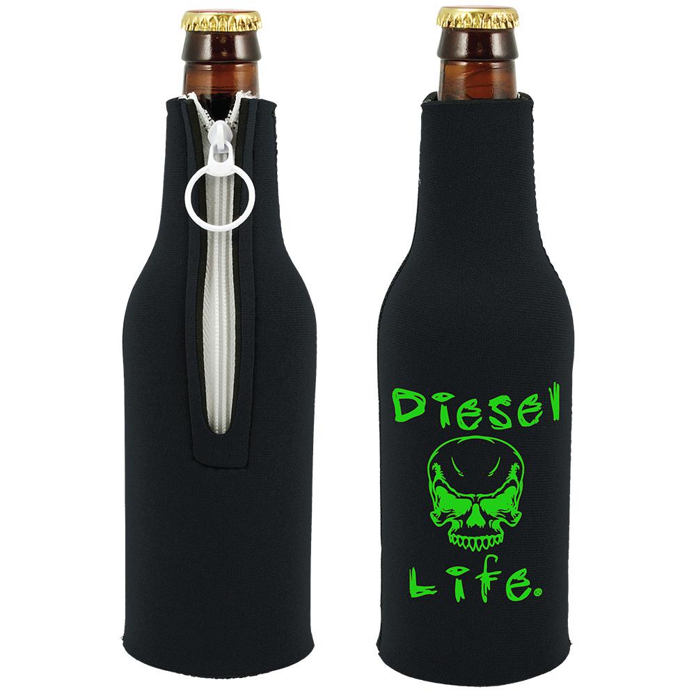 DIESEL Life Skull Bottle Koozie Black with Green Imprint