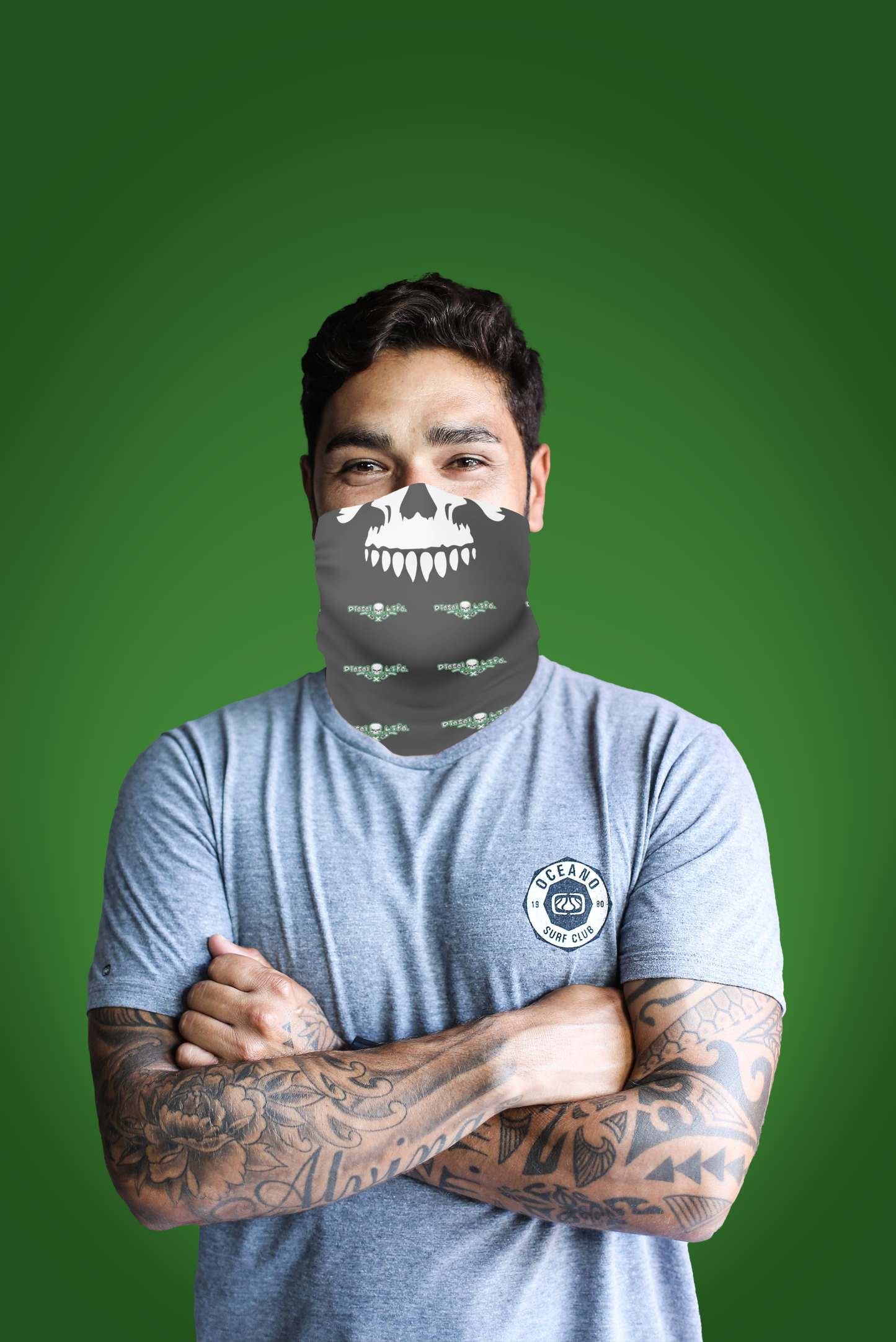 Diesel Life Skull & Pumps Neck Gaiter Grey w/ Green - Diesel Life®