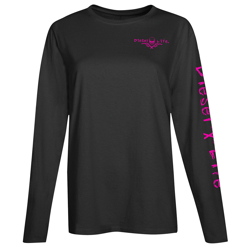 Women's Full Skull Long Sleeve T-Shirt - Black with Pink Imprint - Diesel Life®