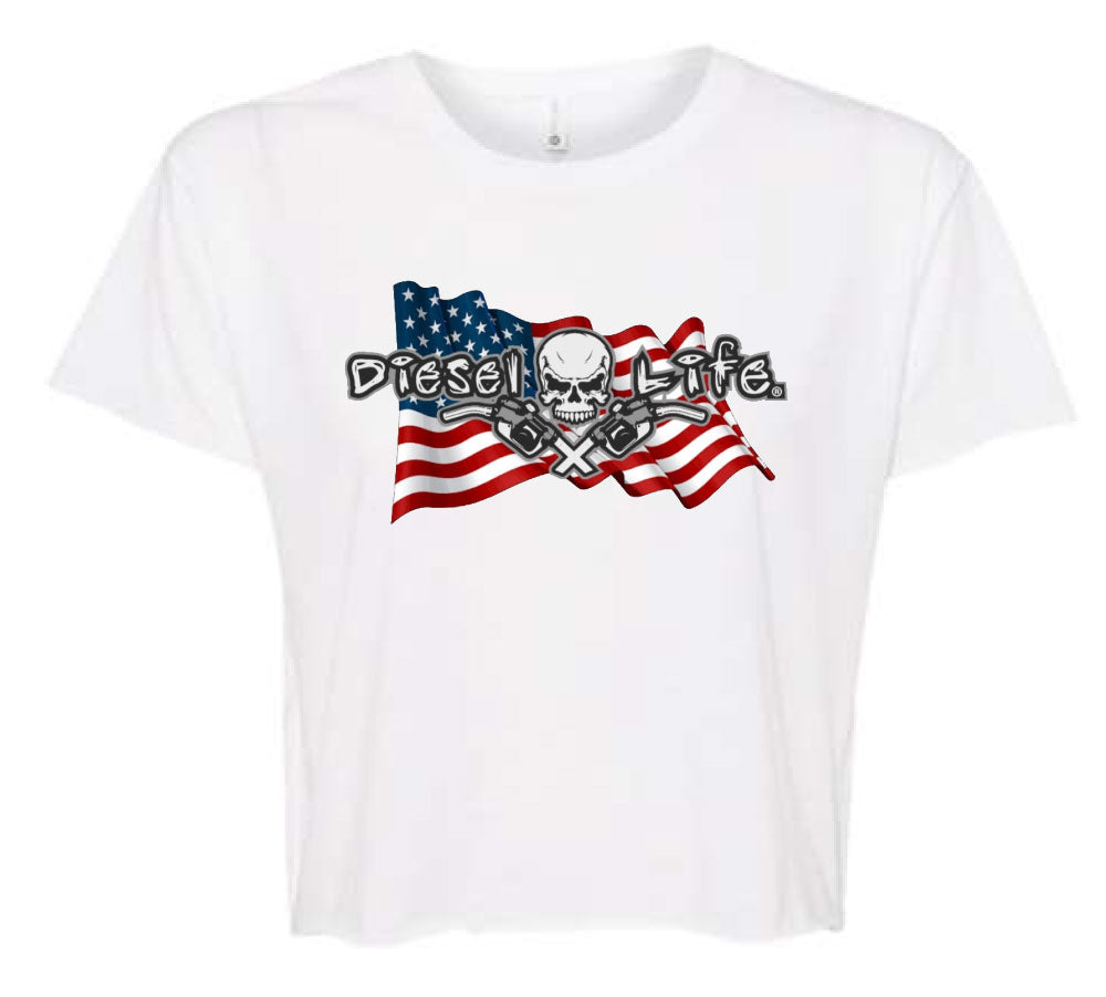 Ladies American Flag Crop Top T-Shirt