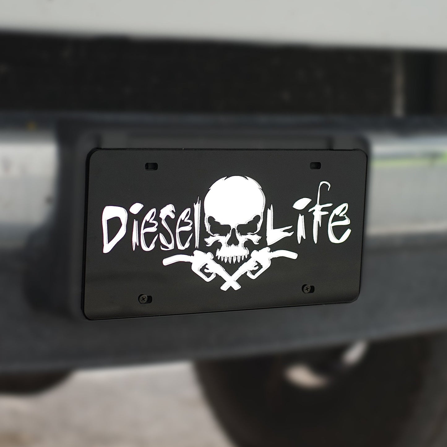 Diesel Life Skull & Pumps Acrylic Tag Black W/ Chrome - Diesel Life®