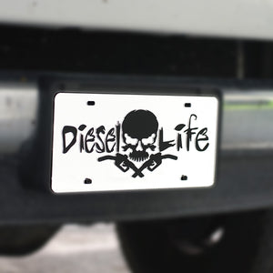 Diesel Life Skull & Pumps Acrylic Tag Chrome W/ Black