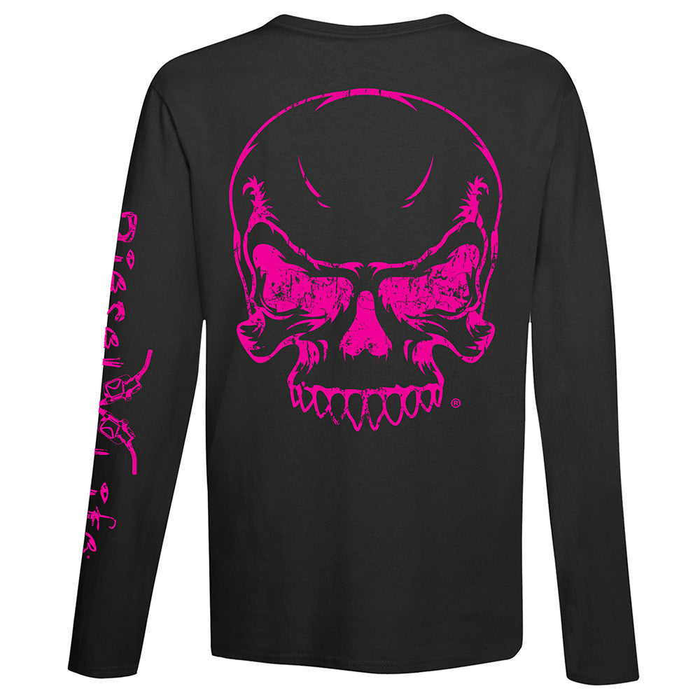 Women's Full Skull Long Sleeve T-Shirt - Black with Pink Imprint - Diesel Life®