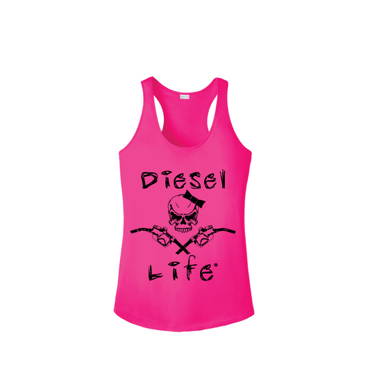 Diesel Life Women's Lady Skull & Pumps Tank - Pink with Black Imprint - Diesel Life®