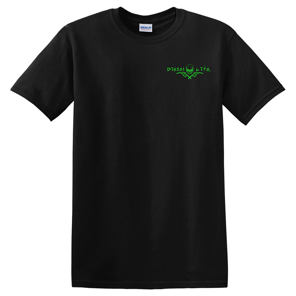 Skull & Pumps Short Sleeve T-Shirt - Black with Neon Green Imprint - Diesel Life®