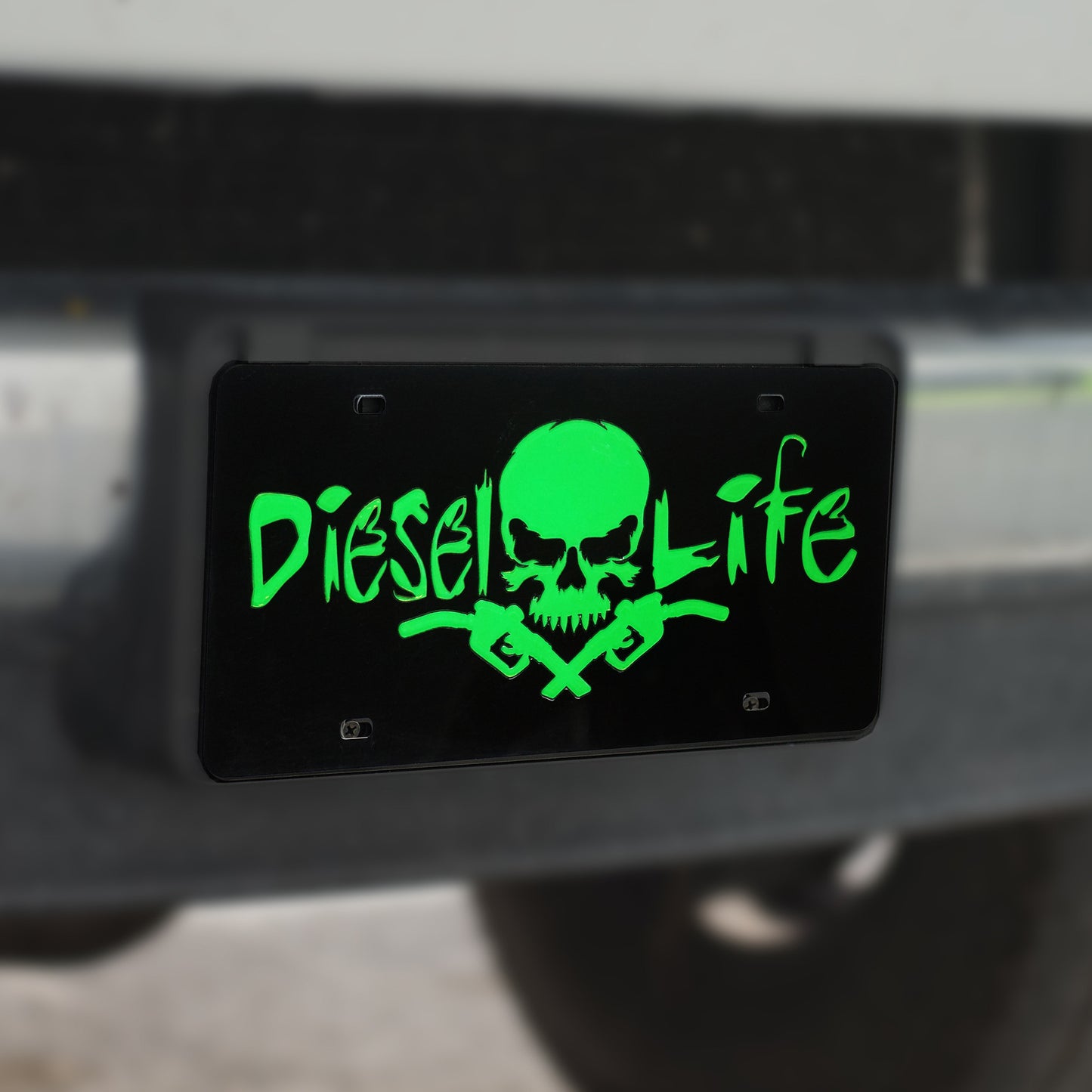 Diesel Life Skull & Pumps License Plate - Black w/ Neon Green - Diesel Life®