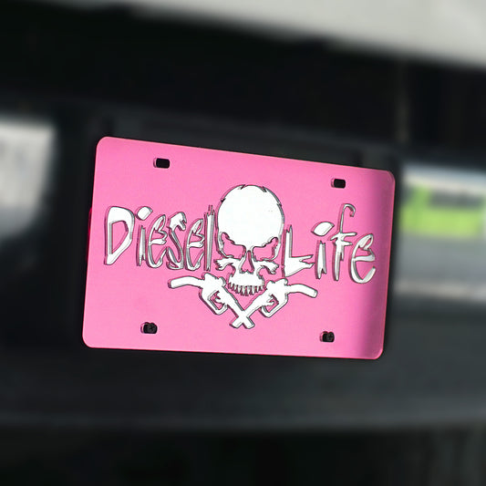 Skull & Pumps License Plate Pink W/ Chrome - Diesel Life®